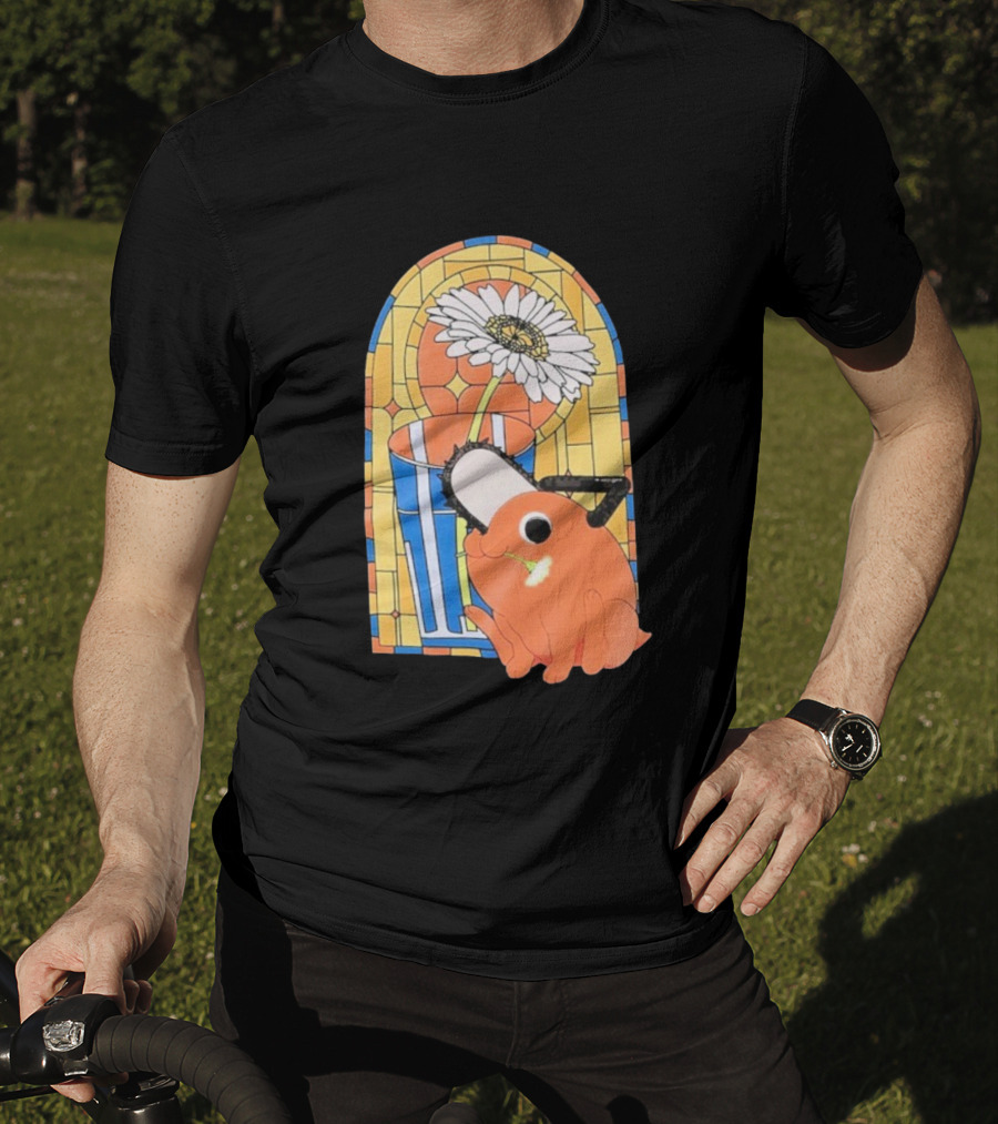 Chainsaw Man Pochita Stained Glass Flower And Chainsaw T-Shirt