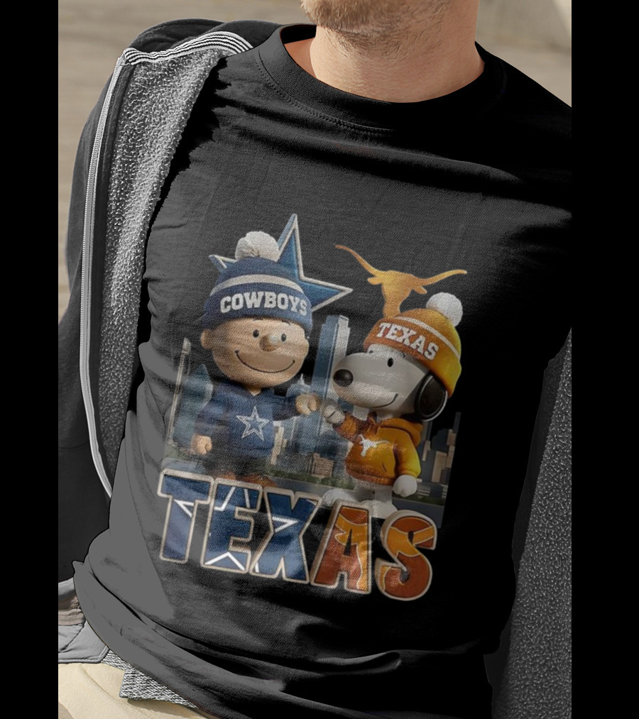 Charlie Brown Snoopy Cowboys Texas Longhorns Fist Bump T-Shirt