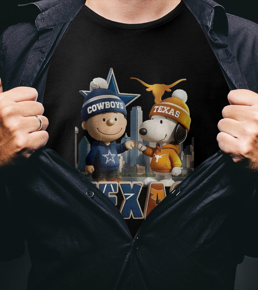 Charlie Brown Snoopy Cowboys Texas Longhorns Fist Bump T-Shirt