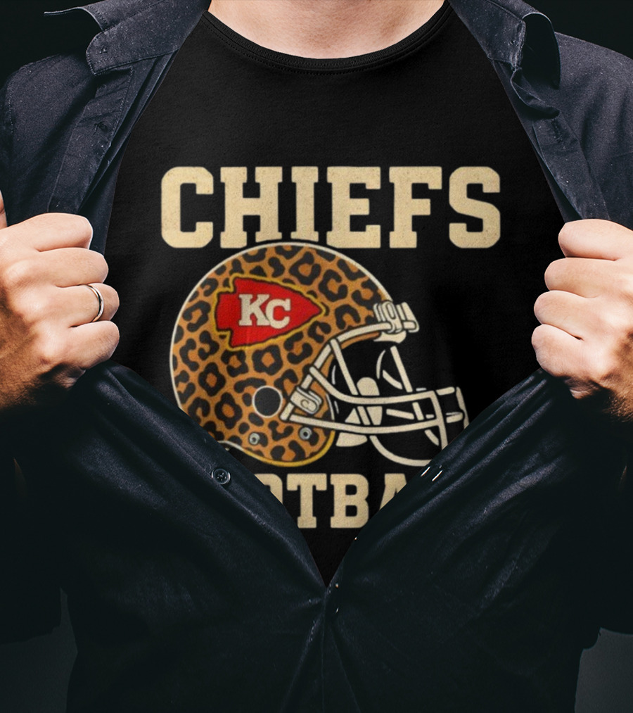 Retro KC Chiefs Leopard Helmet Football Vintage Style T-Shirt