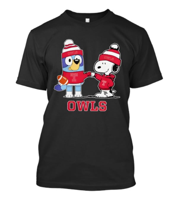Snoopy Bluey Temple Owls Football Collaboration T-Shirt