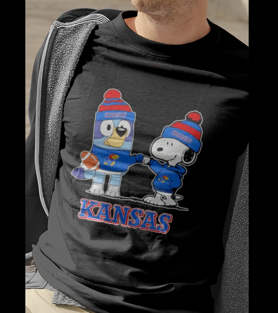 Kansas Jayhawks Football Snoopy X Bluey Collaboration T-Shirt