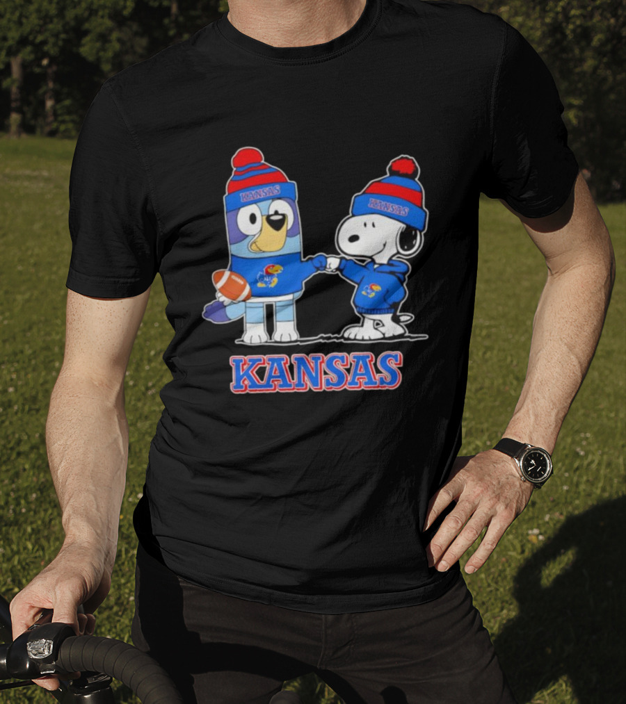 Kansas Jayhawks Football Snoopy X Bluey Collaboration T-Shirt