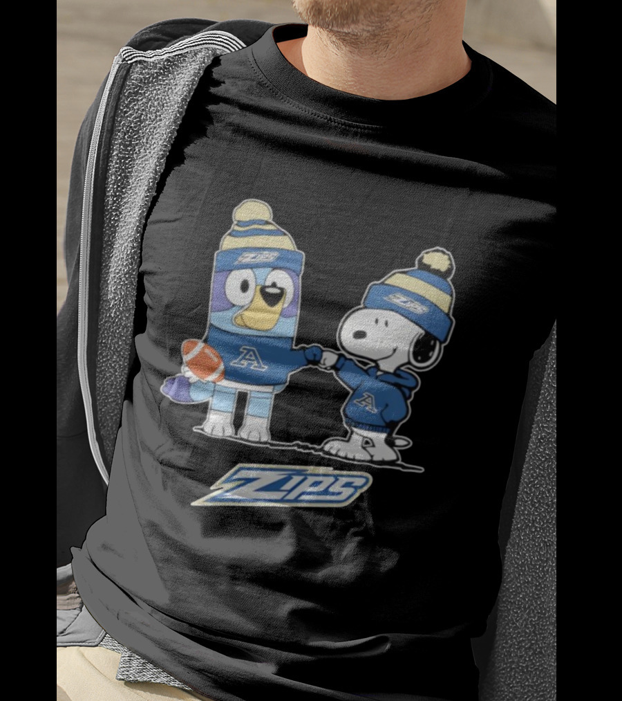 Snoopy X Bluey Akron Zips Football A Collaboration T-Shirt