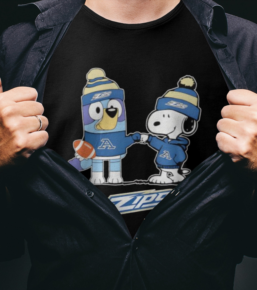 Snoopy X Bluey Akron Zips Football A Collaboration T-Shirt