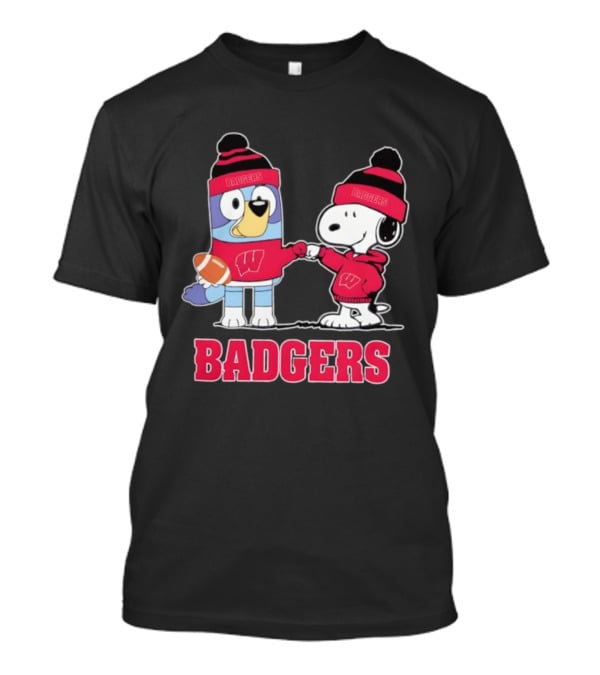Snoopy Bluey Wisconsin Badgers Football Collaboration Fist Bump T-Shirt