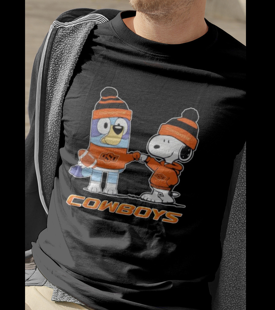 Snoopy Bluey OSU Cowboys Football Collaboration T-Shirt