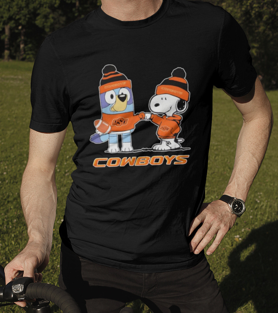 Snoopy Bluey OSU Cowboys Football Collaboration T-Shirt