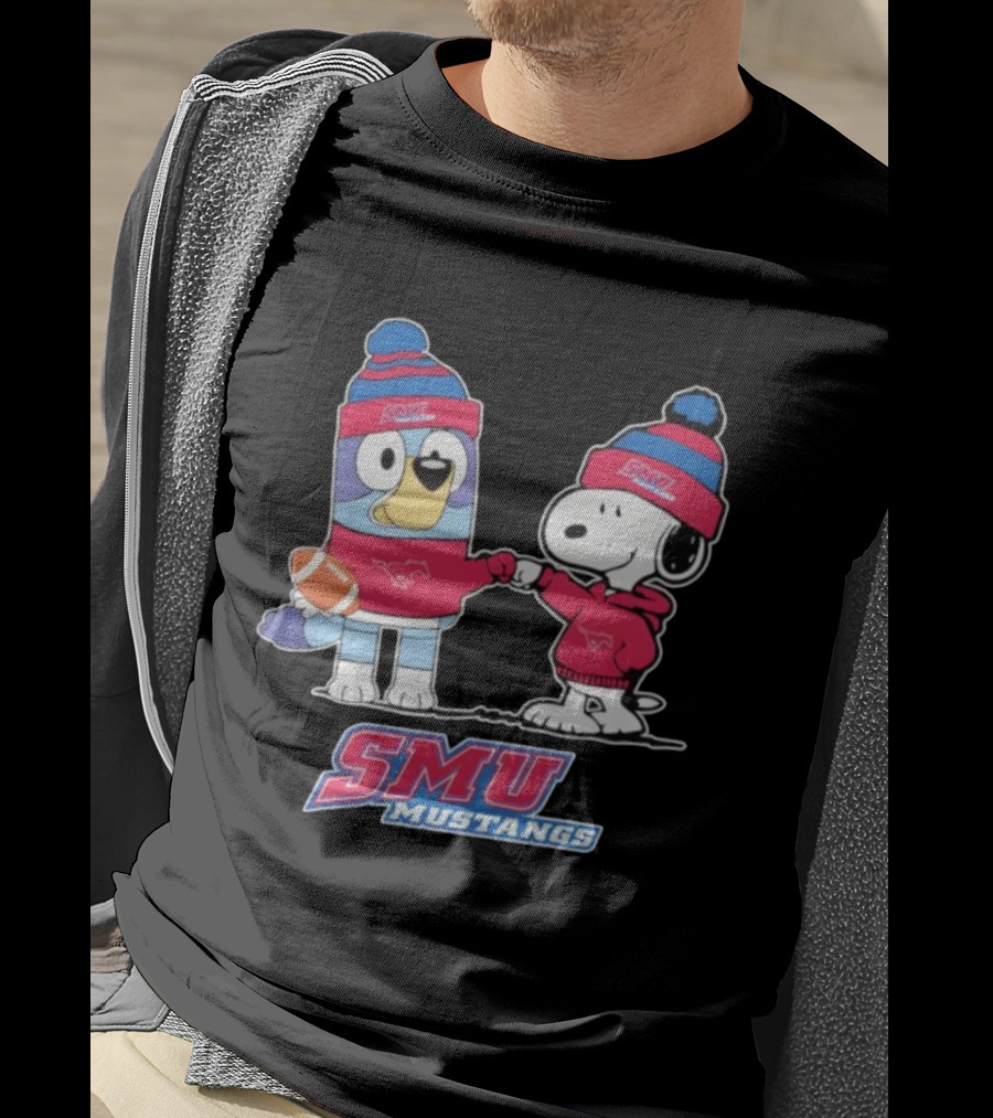 Snoopy Bluey SMU Mustangs Football Collaboration Fist Bump T-Shirt