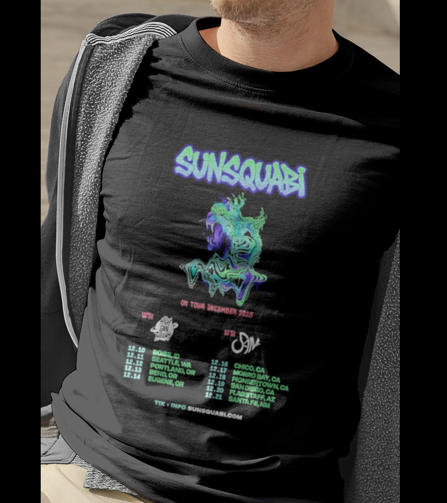 SunSquabi December 2025 Tour Dates And Venues With Unique Artwork T-Shirt