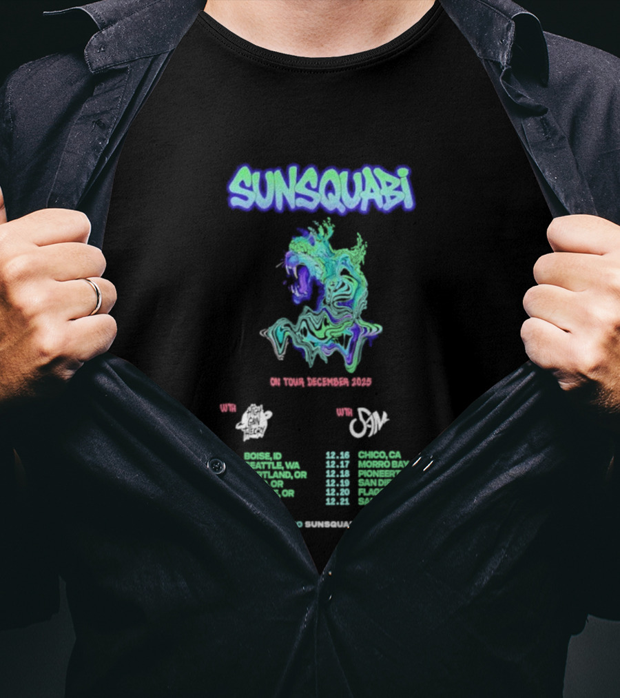 SunSquabi December 2025 Tour Dates And Venues With Unique Artwork T-Shirt
