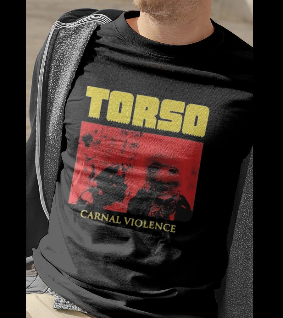 Torso Carnal Violence Horror Imagery Bold Yellow Text T-Shirt