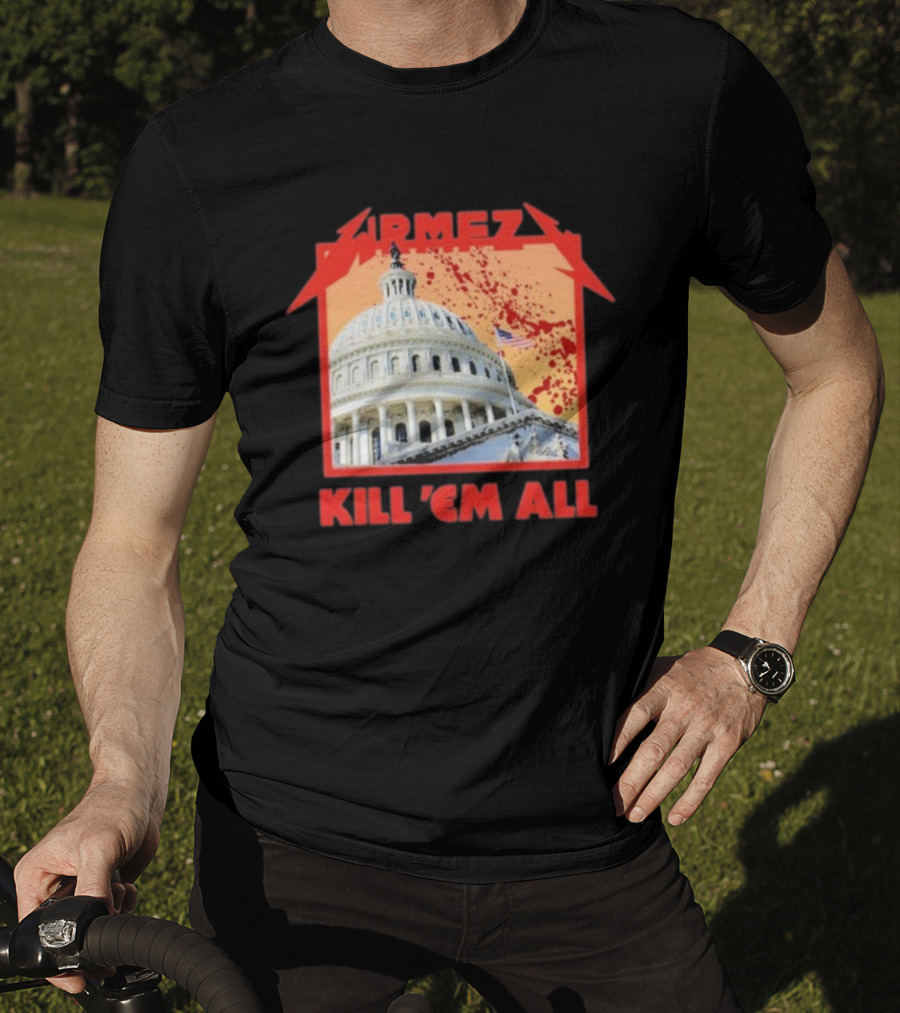 WRMFZY Kill Em All Capitol Blood Spatter American Flag T-Shirt