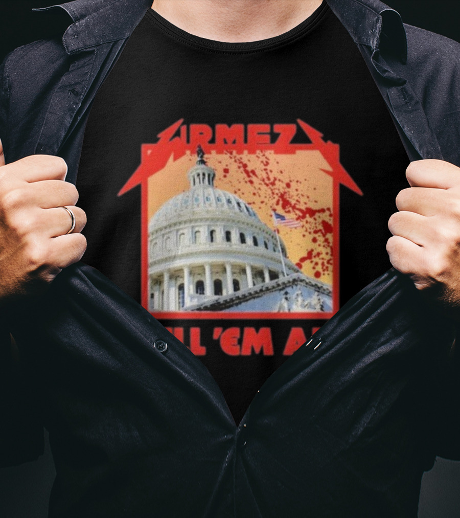 WRMFZY Kill Em All Capitol Blood Spatter American Flag T-Shirt
