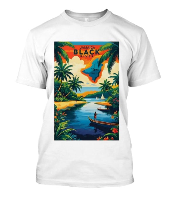 Jamaica Black River Vintage Travel Tropical Scenery With Palm Trees And Boats T-Shirt