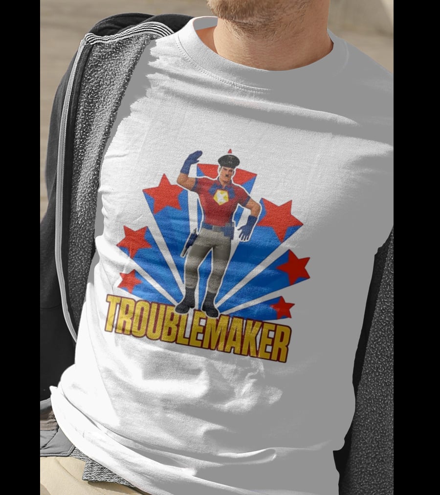 Troublemaker Character With Star Symbol And Red Blue Background T-Shirt