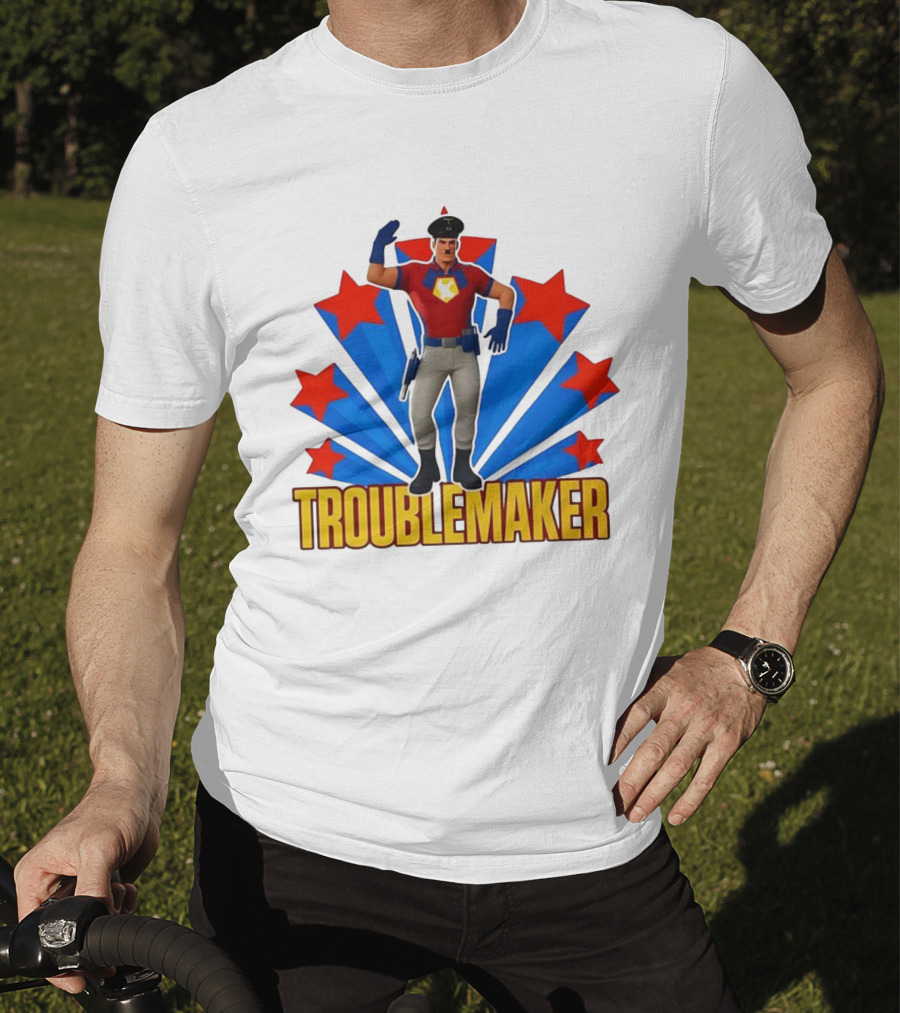 Troublemaker Character With Star Symbol And Red Blue Background T-Shirt