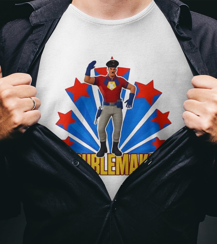 Troublemaker Character With Star Symbol And Red Blue Background T-Shirt