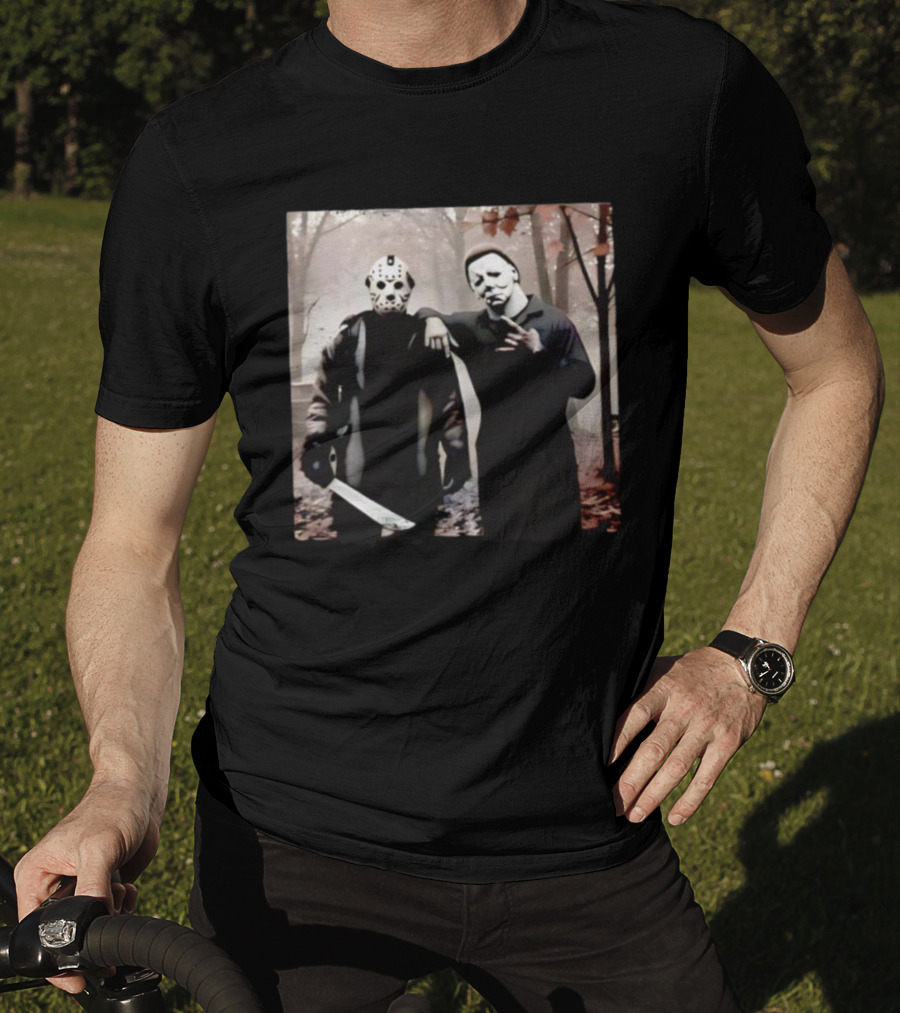 Jason Voorhees Michael Myers Halloween Horror Characters Forest Scene T-Shirt
