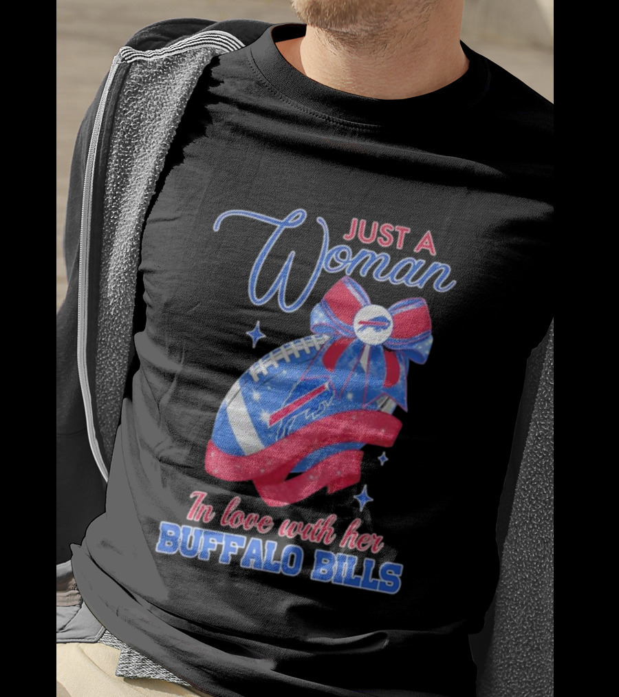 Just A Woman In Love With Her Buffalo Bills Ribbon Football T-Shirt