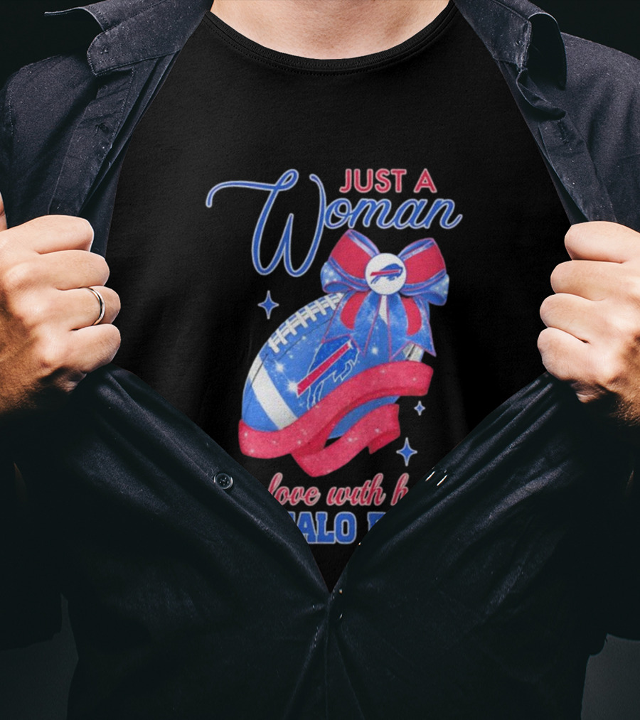 Just A Woman In Love With Her Buffalo Bills Ribbon Football T-Shirt