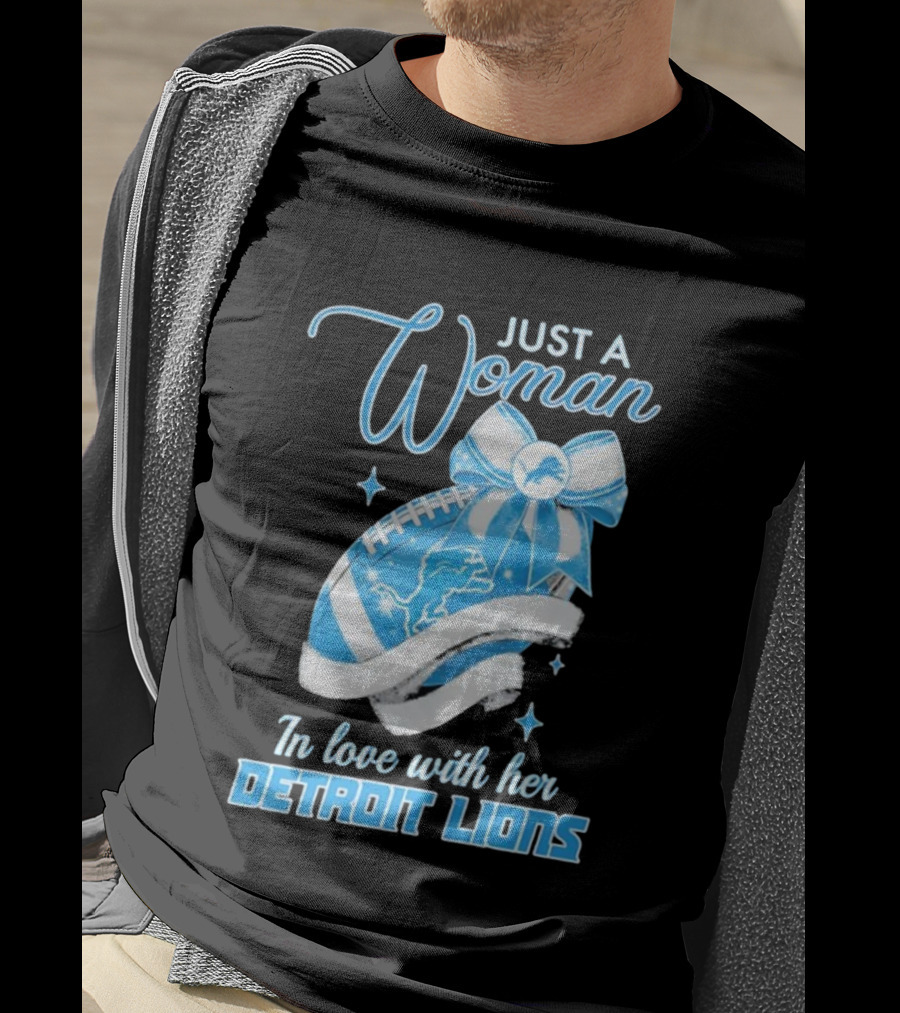 Just A Woman In Love With Her Detroit Lions Glittery Ribbon T-Shirt