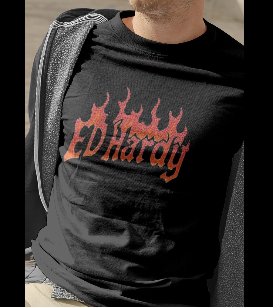 Machine Gun Kelly Ed Hardy Flames Rhinestone Shadow Collaboration T-Shirt