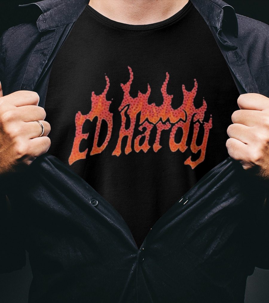 Machine Gun Kelly Ed Hardy Flames Rhinestone Shadow Collaboration T-Shirt