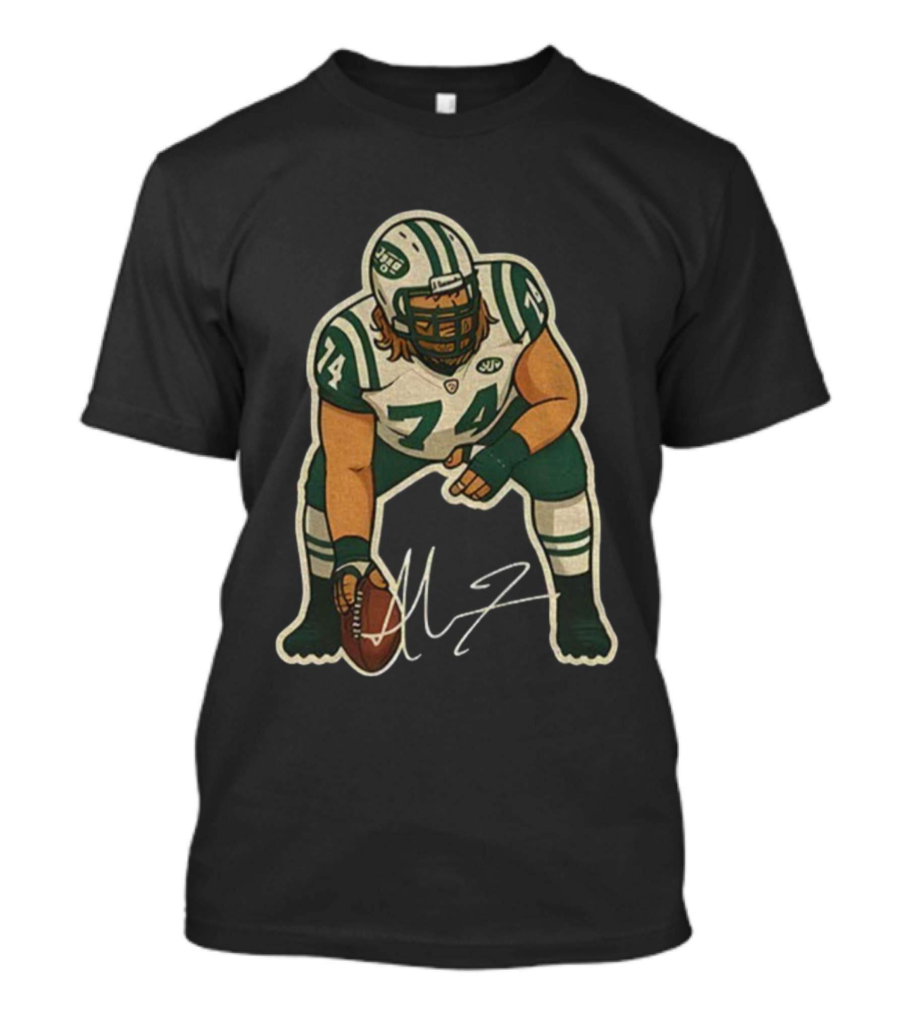 Nick Mangold 74 New York Jets NFL Football Cartoon Signature T-Shirt