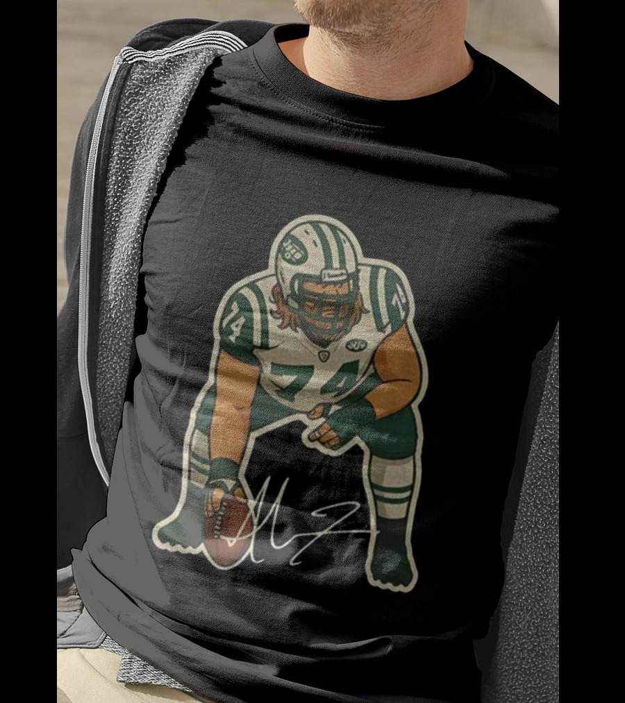 Nick Mangold 74 New York Jets NFL Football Cartoon Signature T-Shirt