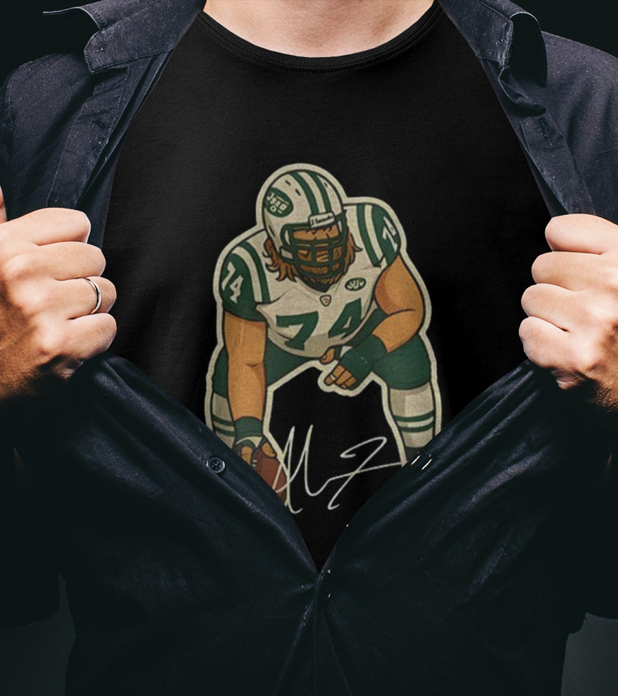 Nick Mangold 74 New York Jets NFL Football Cartoon Signature T-Shirt