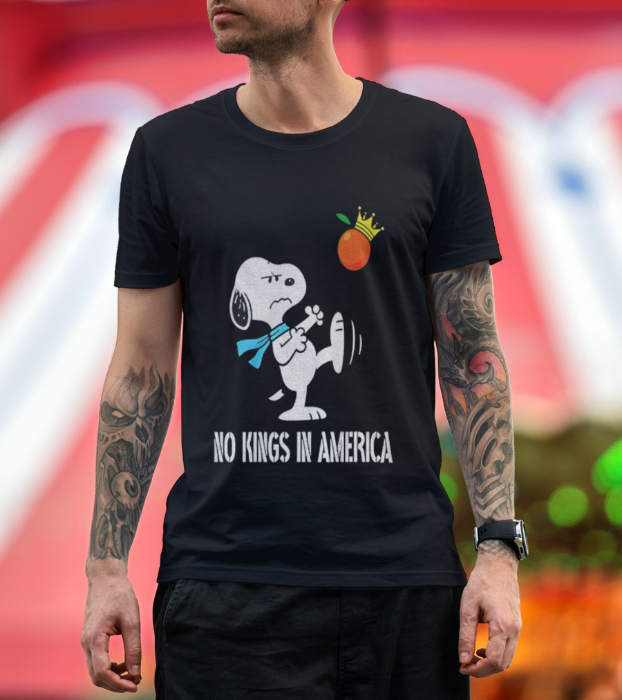 Snoopy Kicks Crowned Orange No Kings In America T-Shirt