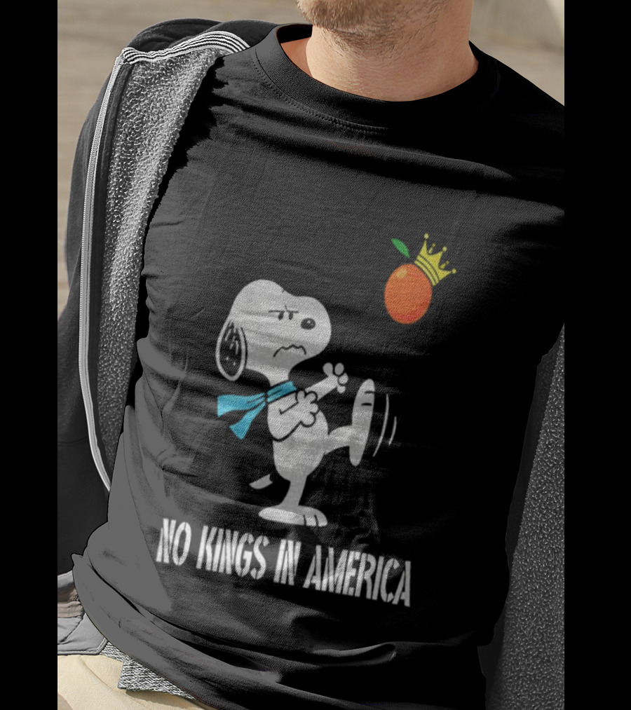 Snoopy Kicks Crowned Orange No Kings In America T-Shirt