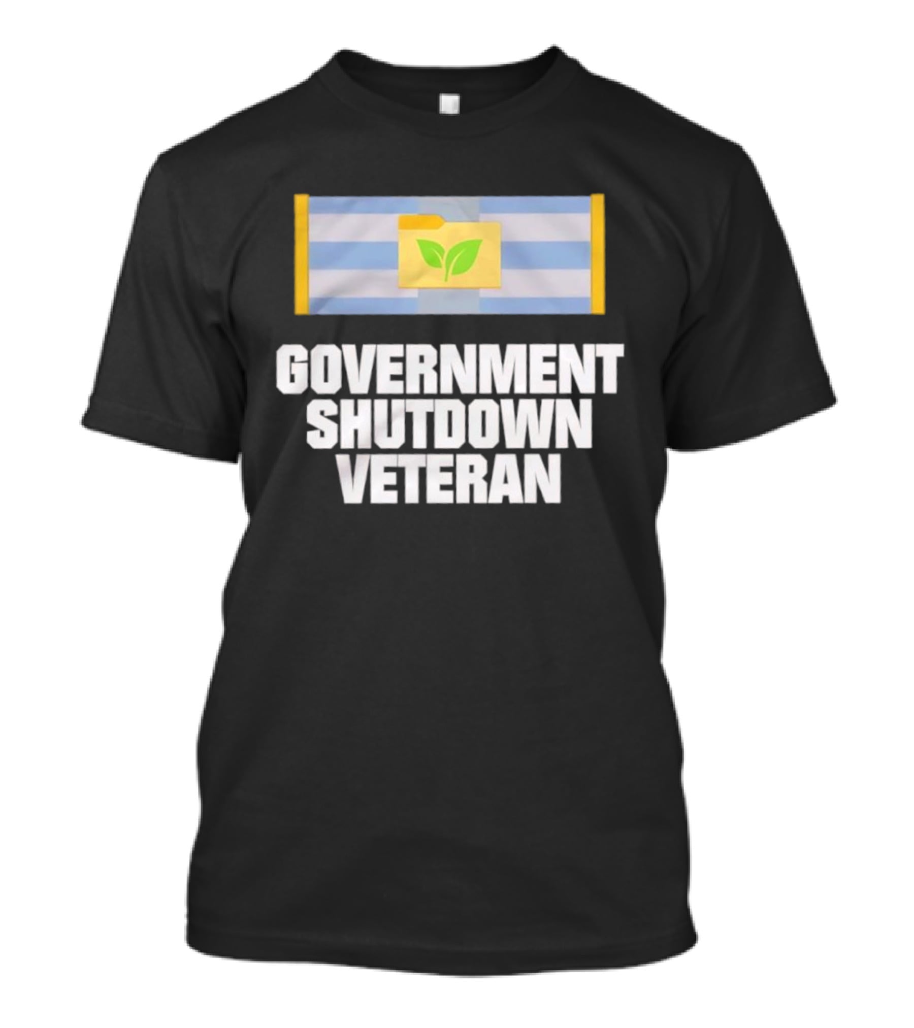 Government Shutdown Veteran Green Leaves Folder Icon Stripes T-Shirt