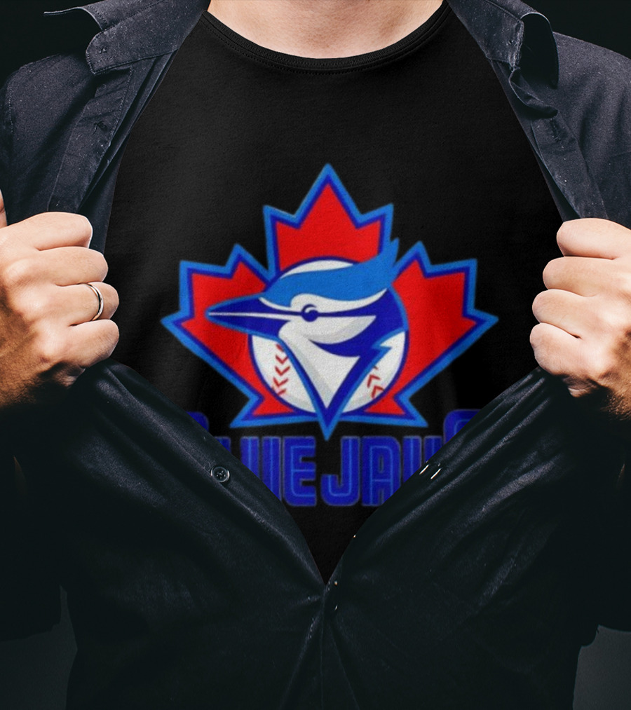 Toronto Blue Jays Emblem In Red Maple Leaf Icon Blue Jays T-Shirt