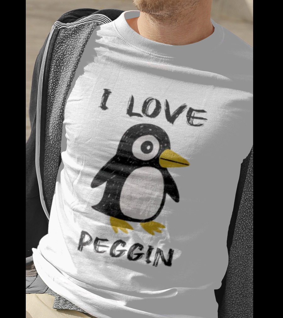 I Love Peggin Penguin Drawing Cute Cartoon Illustration T-Shirt