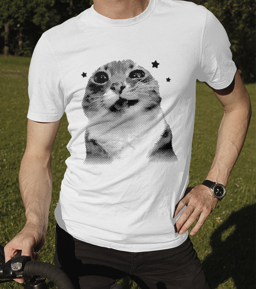 Rigby Cat Floating In Space Retro Star Meme T-Shirt