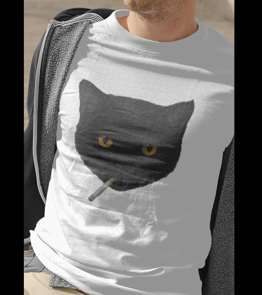 Smoking Black Cat With Yellow Eyes And Cigarette T-Shirt