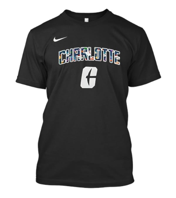 Charlotte C Logo With Nike Swoosh Multicolor Lettering T-Shirt