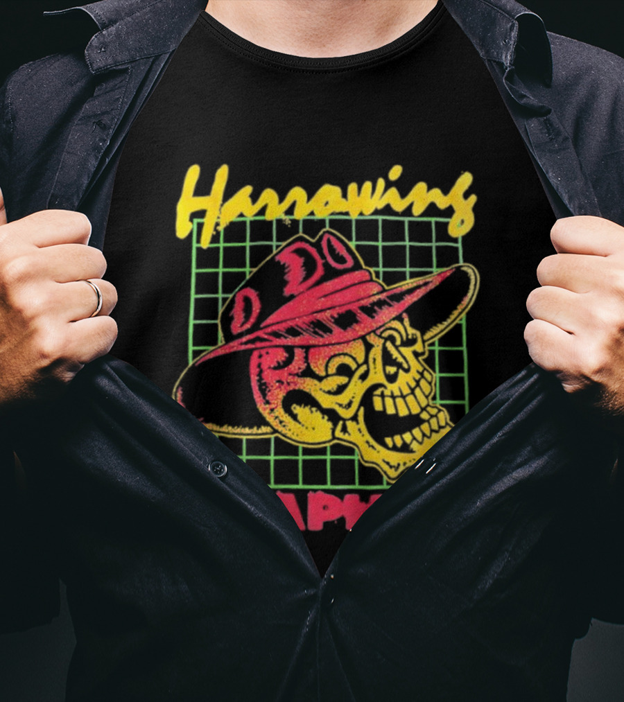 Harrowing Skull Cowboy Hat Graphics Retro Neon Style T-Shirt