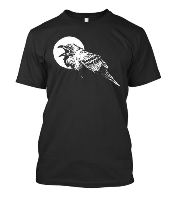 Raven Crow F Caw F Vintage Retro Bird Full Moon Silhouette In Flight T-Shirt
