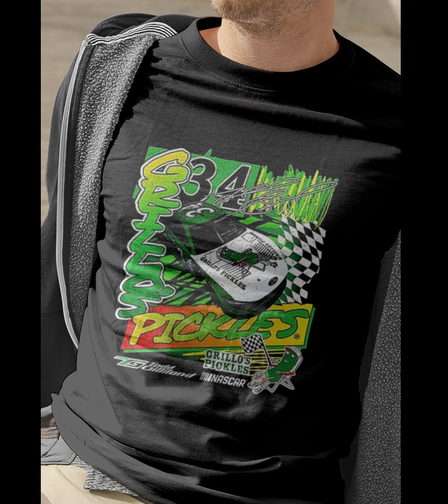 Grillo's Pickles Car Todd Gilliland 34 Autograph Racing Checkered Flag T-Shirt