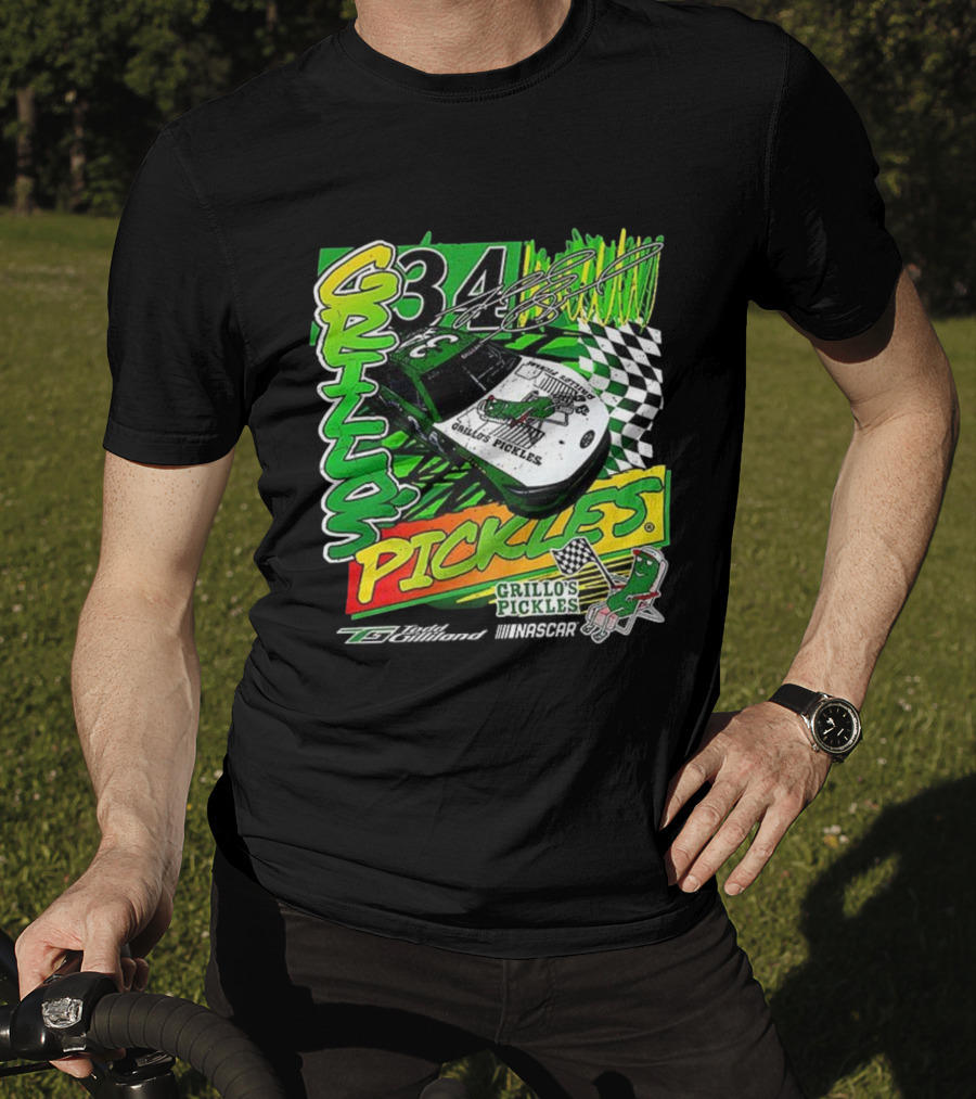 Grillo's Pickles Car Todd Gilliland 34 Autograph Racing Checkered Flag T-Shirt
