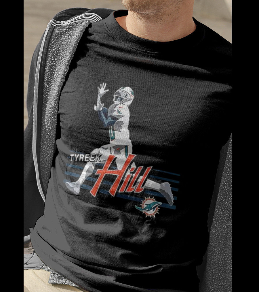 Tyreek Hill Miami Dolphins Receiving Ball Action Football T-Shirt