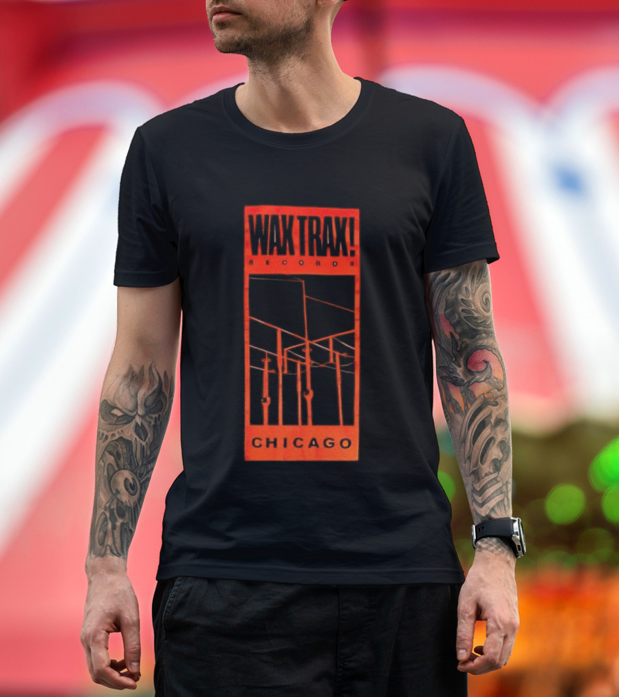 Wax Trax Chicago Skyline Power Lines T-Shirt