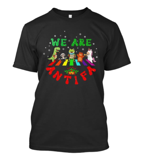 We Are Antifa Dinosaur Frog Unicorn Rainbow Christmas T-Shirt