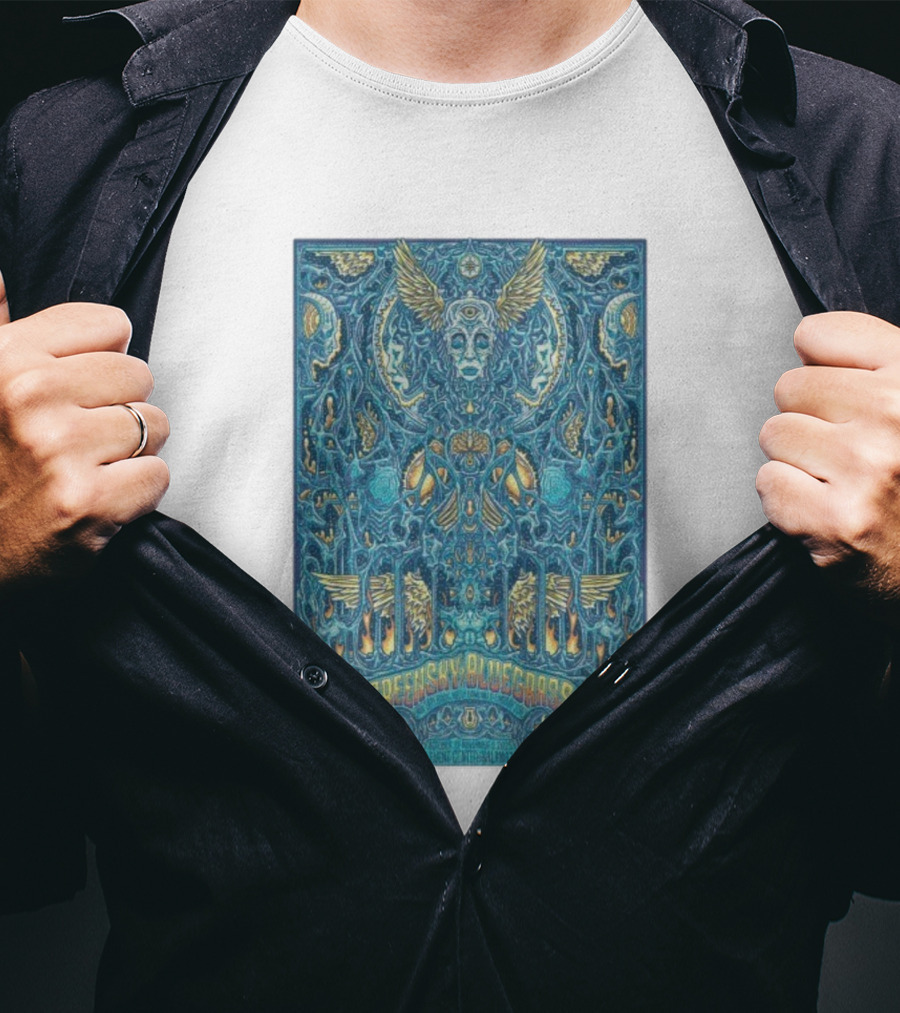 Greensky Bluegrass Halloween Kalamazoo Oct 31 2025 Winged Skull Psychedelic Art T-Shirt