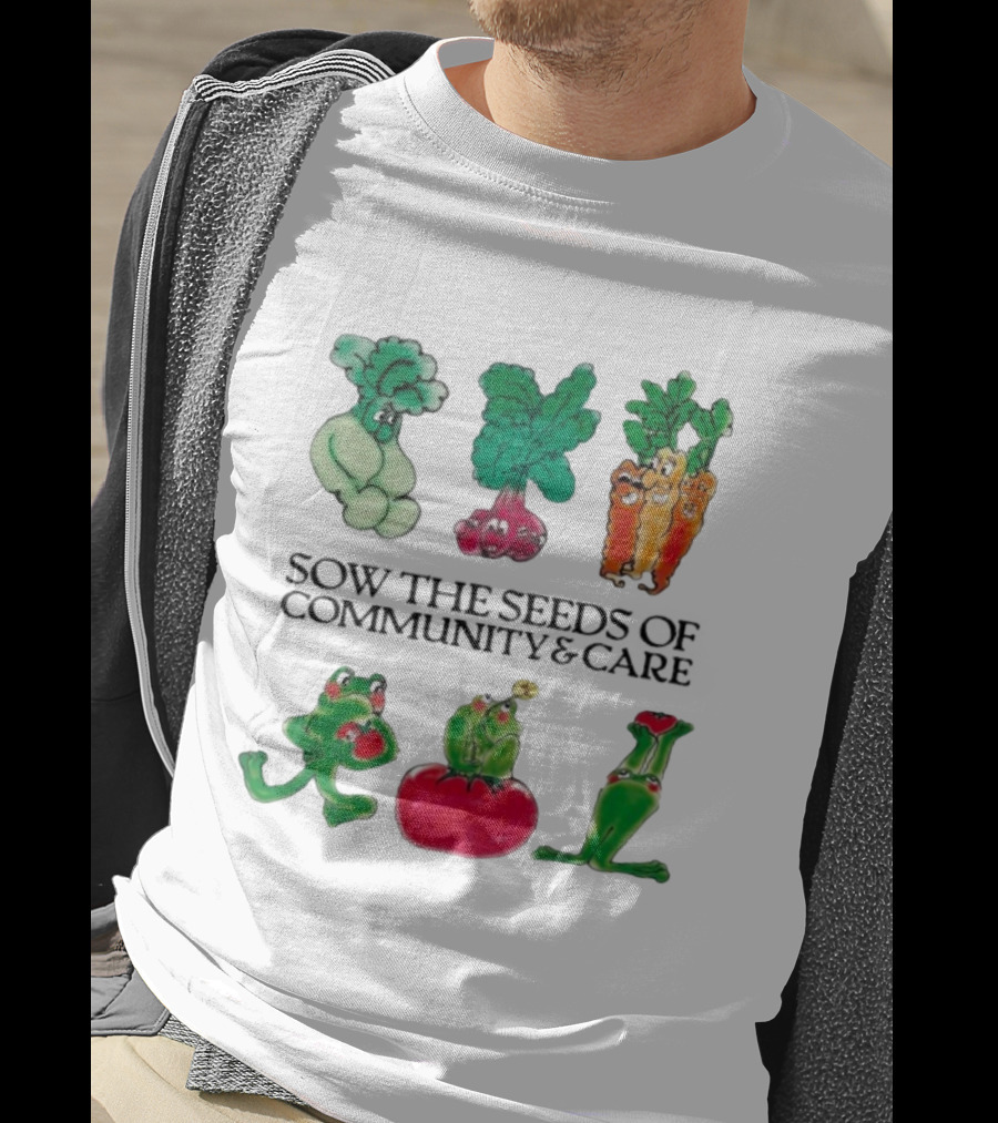 Sow The Seeds Of Community & Care With Playful Vegetable And Frog Characters T-Shirt