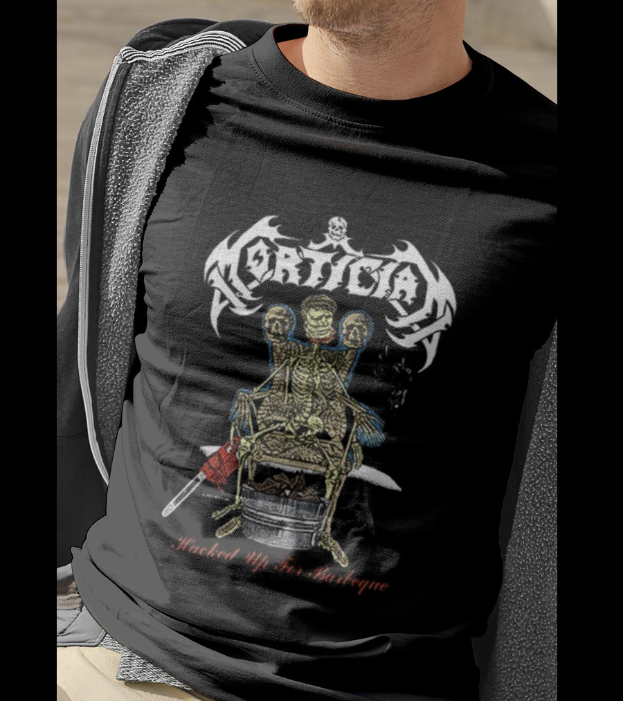 Corticia Skeleton Throne Barbeque Roasted Organs Shredded Skin Human Meat T-Shirt