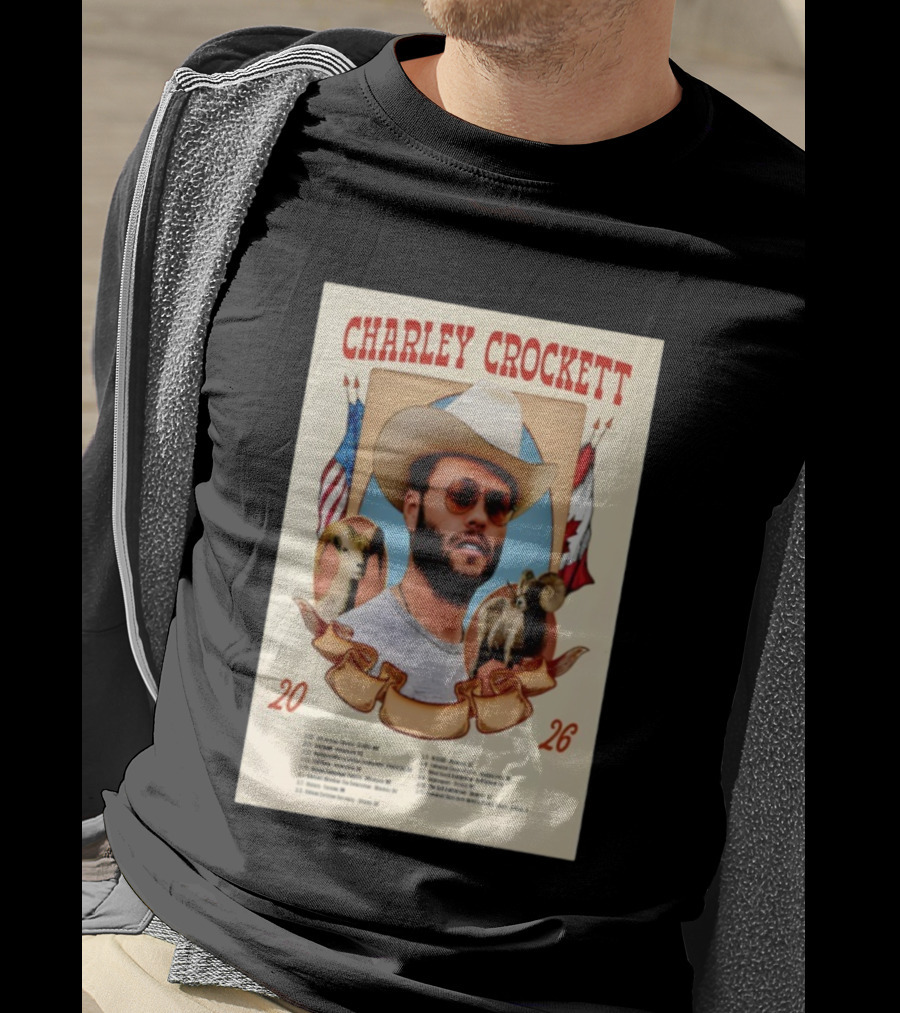 Charley Crockett Tour 2026 American Canadian Flags Vintage Style T-Shirt